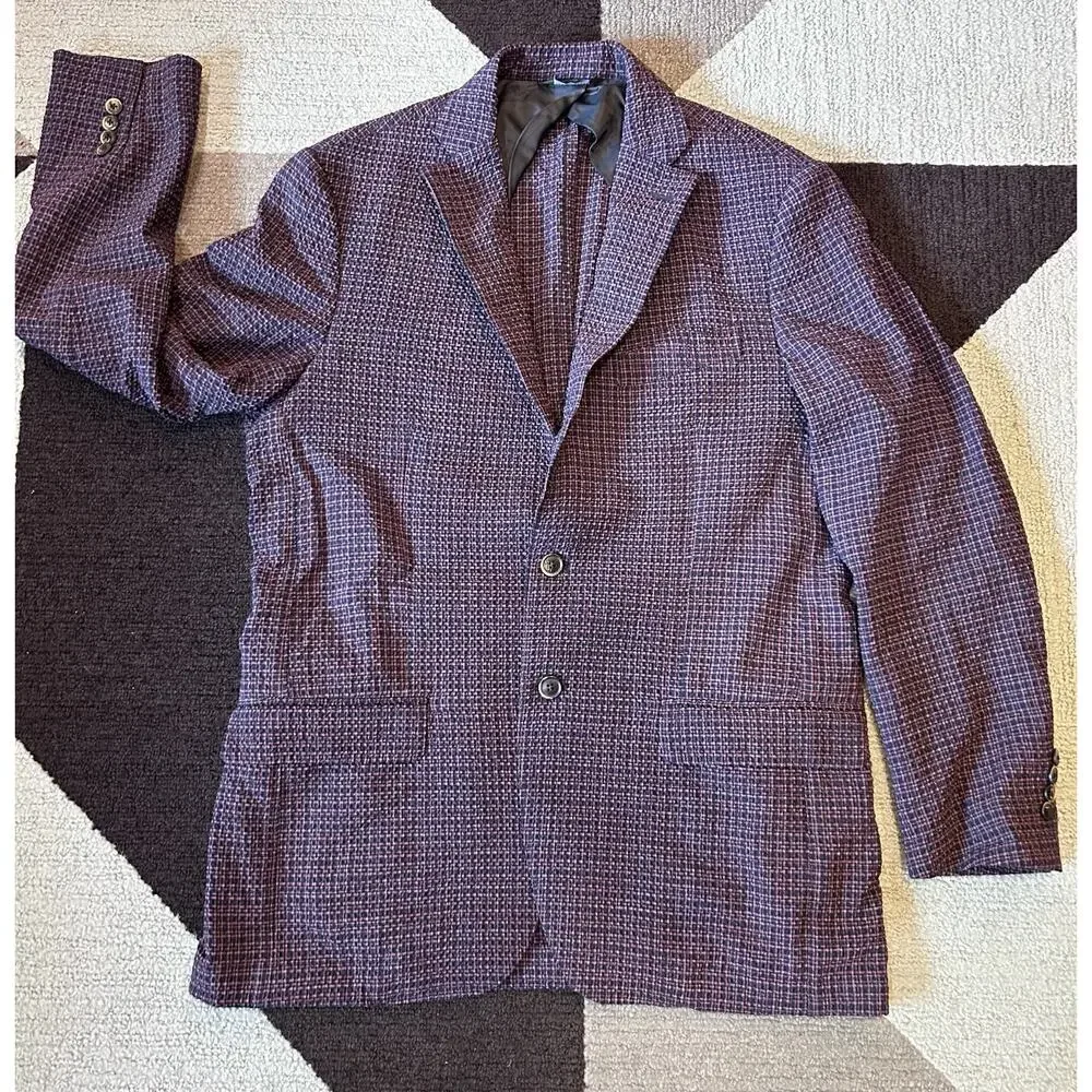 Lanificio F.lli Cerruti Oxygen Italian Blue/Rust Sport Coat Size 40R Wool Cupro‎